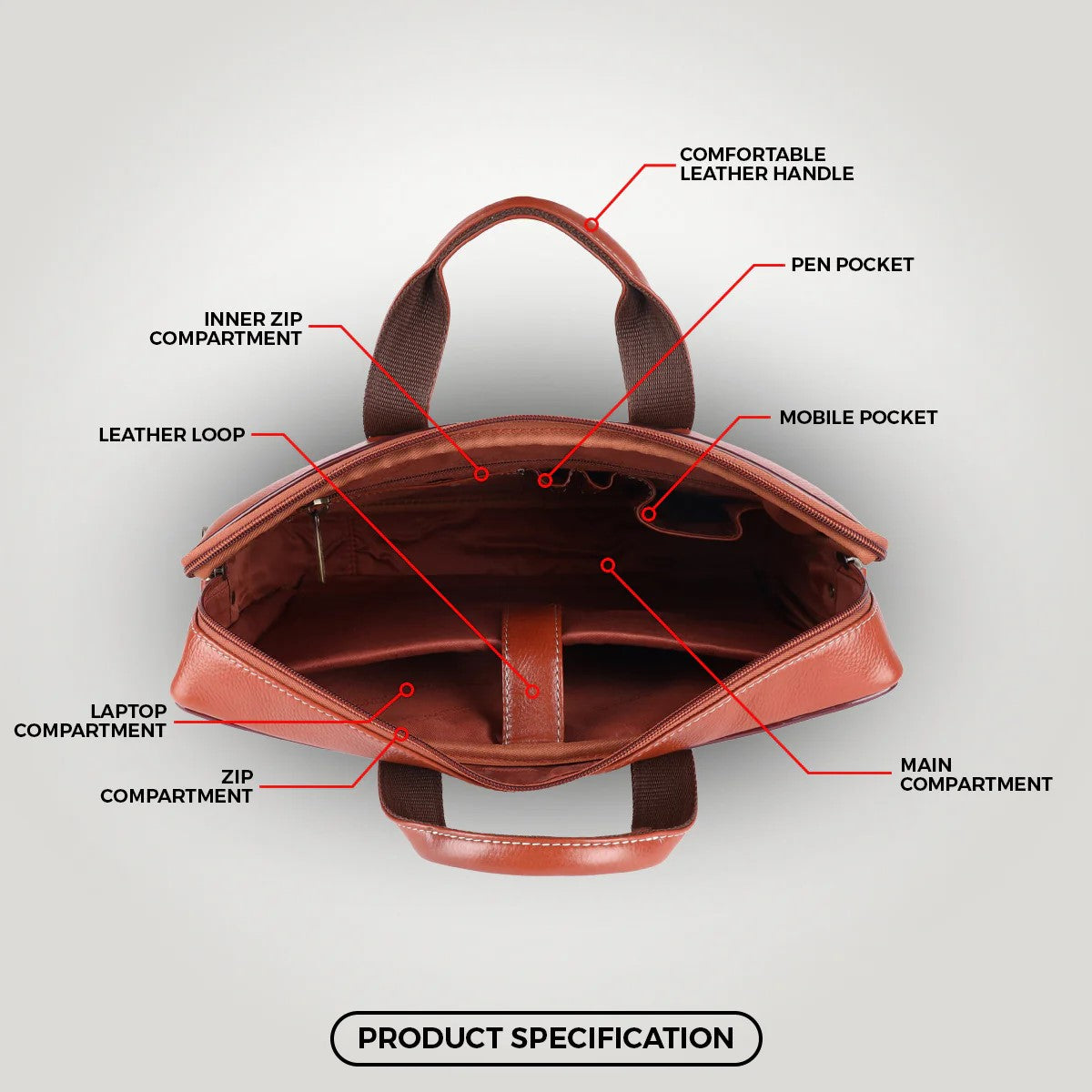 Fashius Tan Genuine Leather Laptop Bag