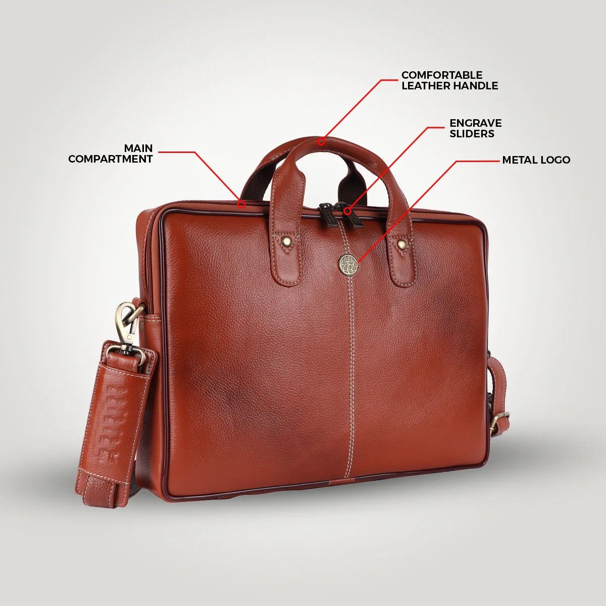 Fashius Tan Genuine Leather Laptop Bag