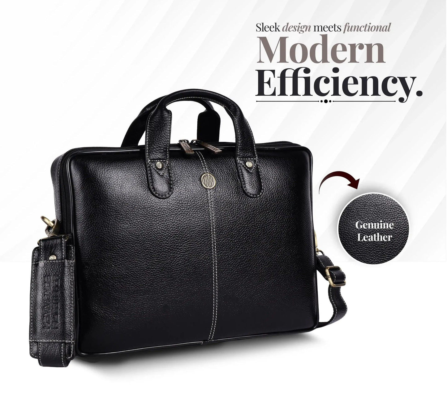 Fashius Black Genuine Leather Laptop Bag