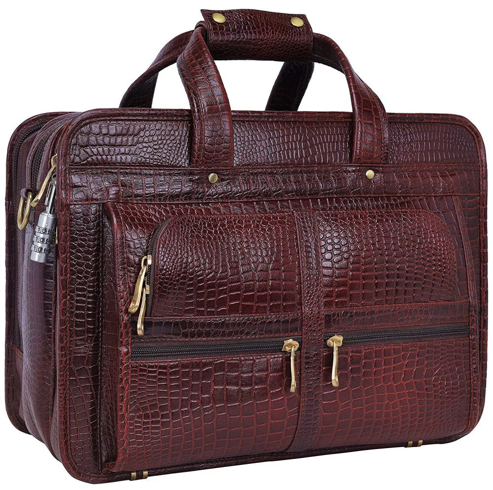 Fashius Brown Genuine Leather Office Laptop Bag