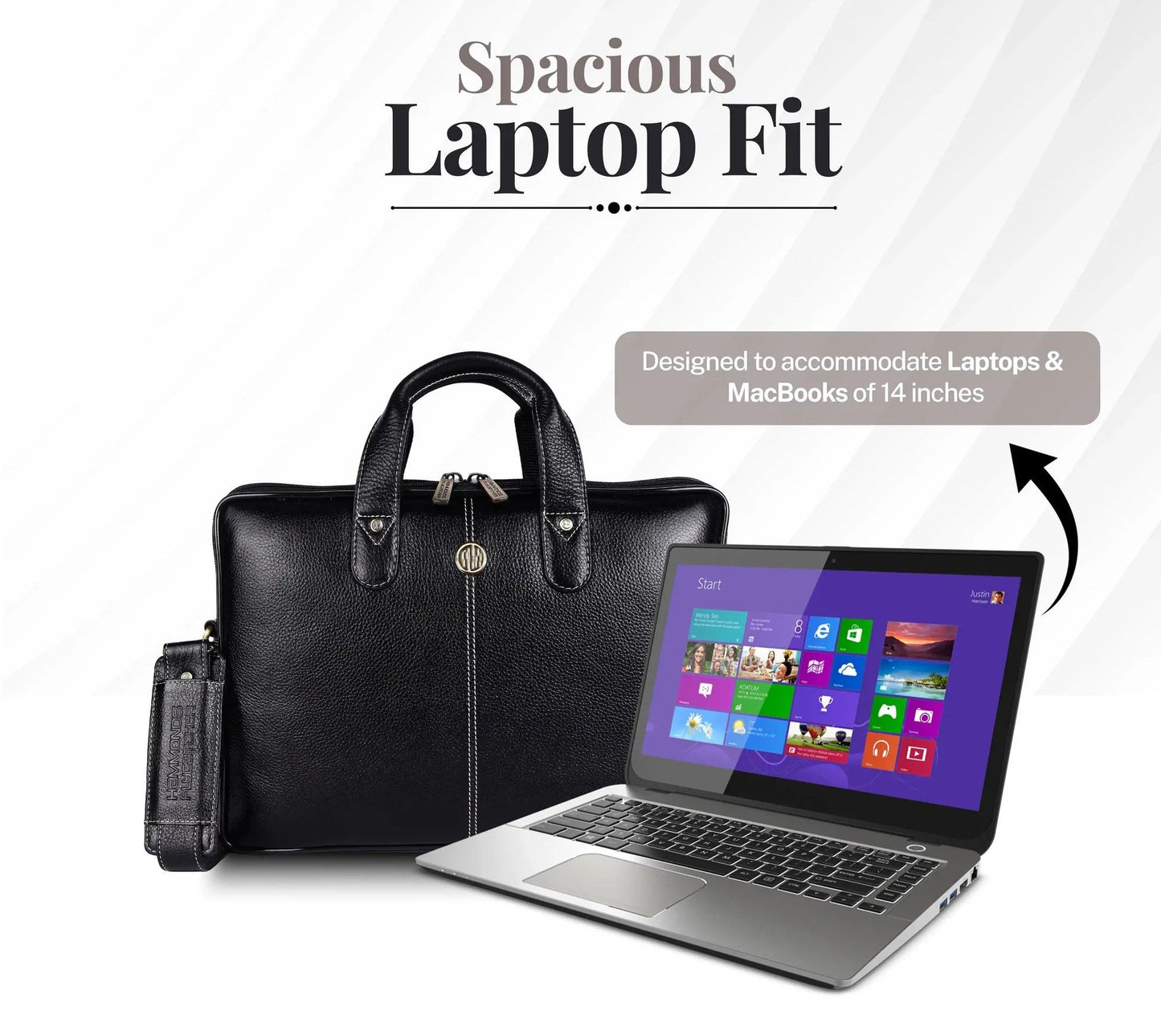 Fashius Black Genuine Leather Laptop Bag