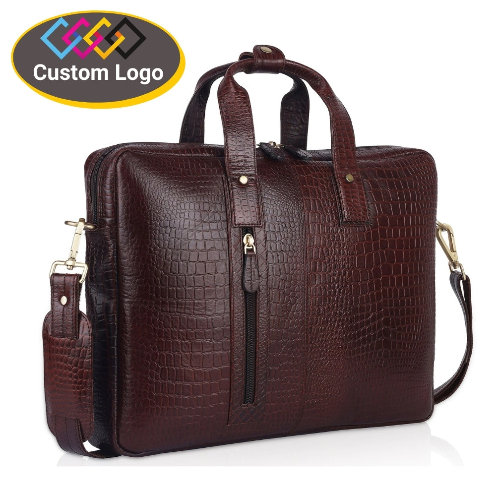 Fashius Brown Crocodile Genuine Leather Laptop Bag