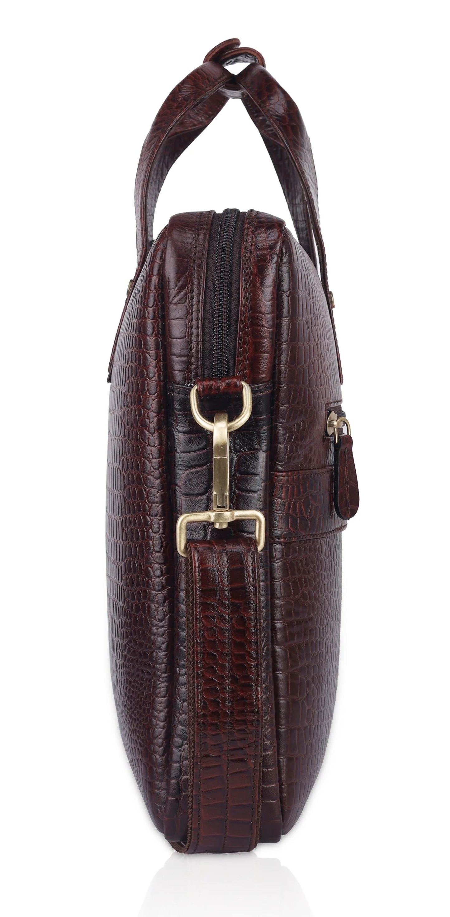 Fashius Brown Crocodile Genuine Leather Laptop Bag