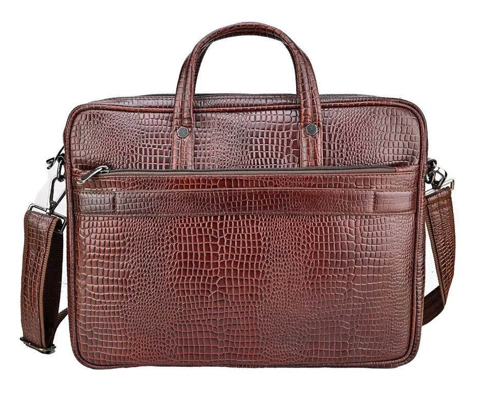 Fashius Brown Crocodile Genuine Leather Laptop Bag