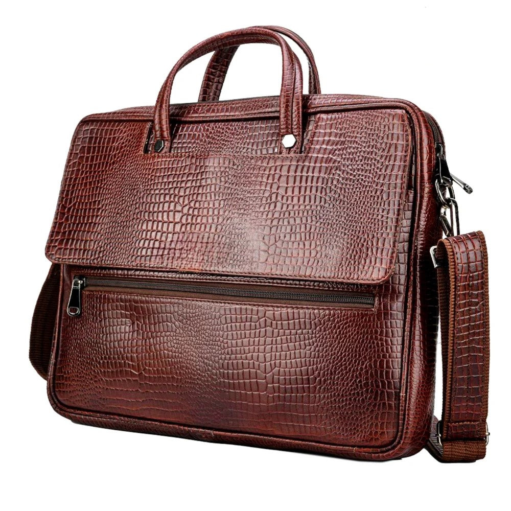 Fashius Brown Crocodile Genuine Leather Laptop Bag