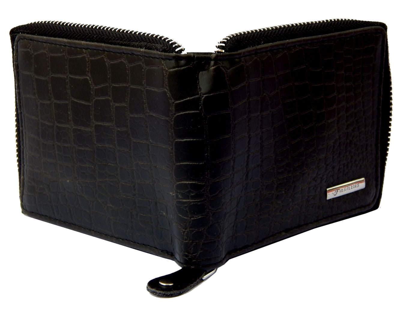 Fashius Men Black Artificial Leather Wallet with Chain (12 Card Slots)
