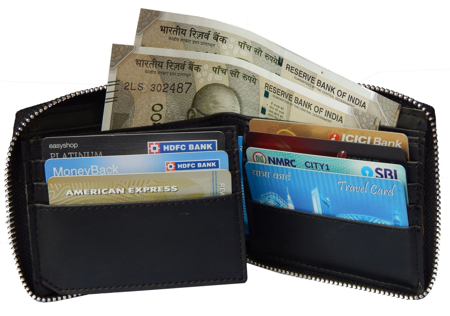 Fashius Men Black Artificial Leather Wallet with Chain (12 Card Slots)