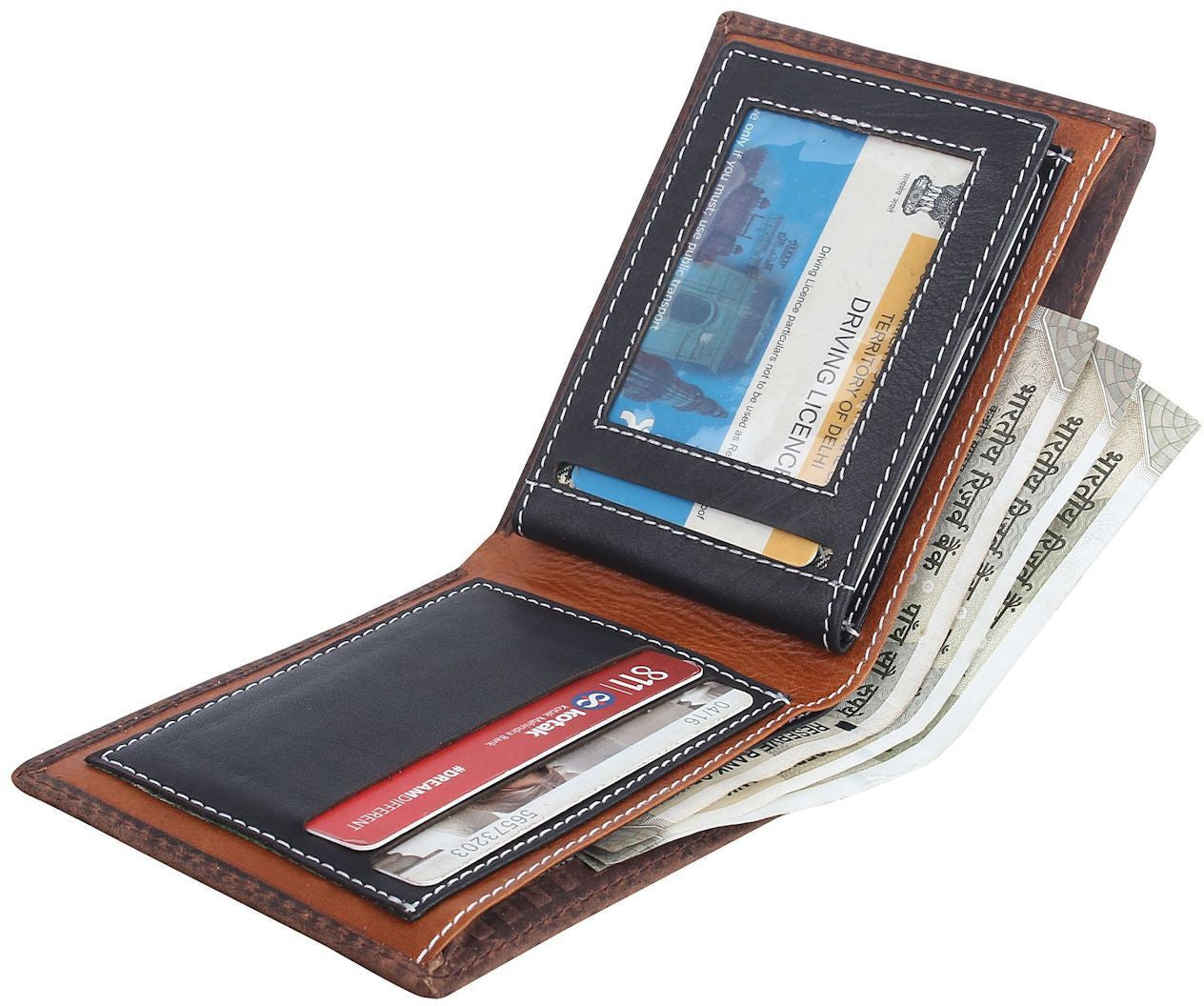 Fashius Men Dark Brown Artificial Leather Wallet with Chain (6 Card Slots)