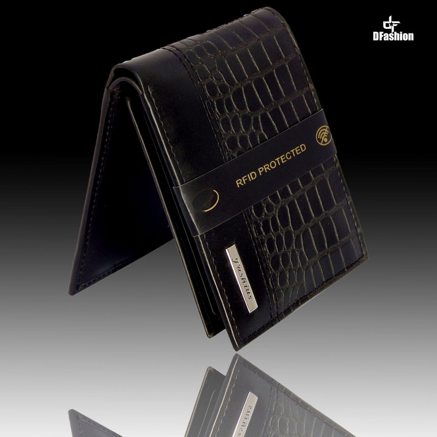 Fashius Men Black Artificial Leather Wallet (12 Card Slots)