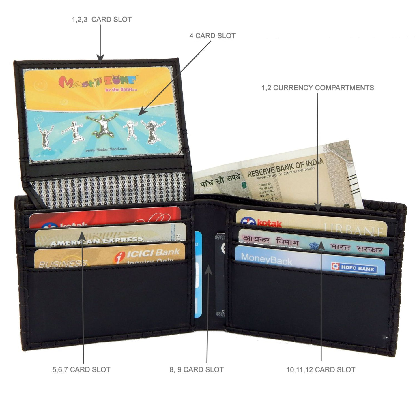 Fashius Men Black Artificial Leather Wallet (12 Card Slots)