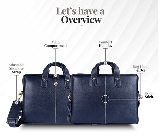 Fashius Blue Genuine Leather Laptop Bag