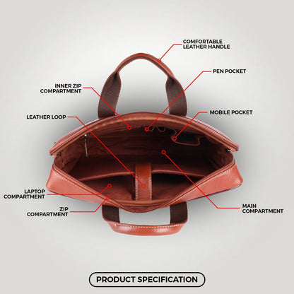 Fashius Tan Genuine Leather Laptop Bag