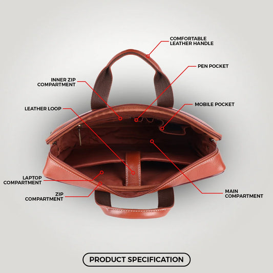 Fashius Tan Genuine Leather Laptop Bag