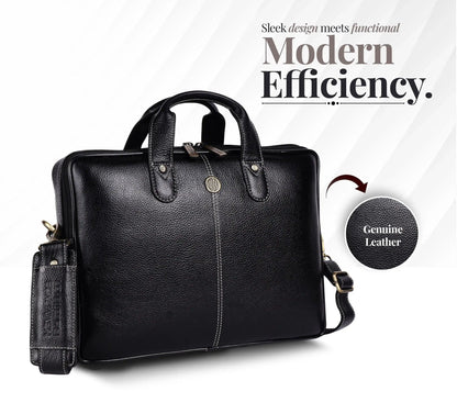 Fashius Black Genuine Leather Laptop Bag