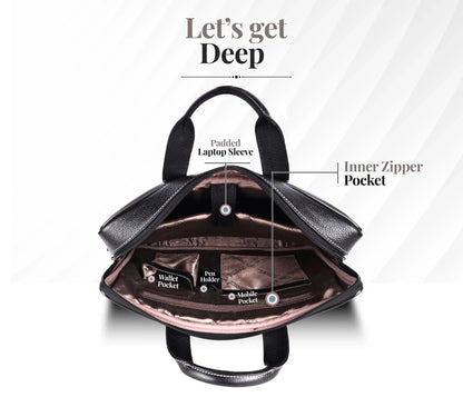 Fashius Black Genuine Leather Laptop Bag