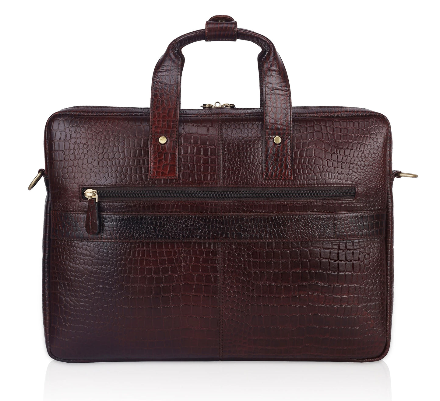 Fashius Brown Crocodile Genuine Leather Laptop Bag
