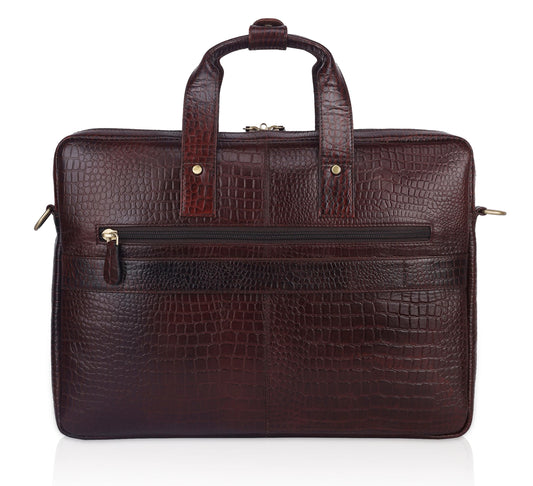 Fashius Brown Crocodile Genuine Leather Laptop Bag