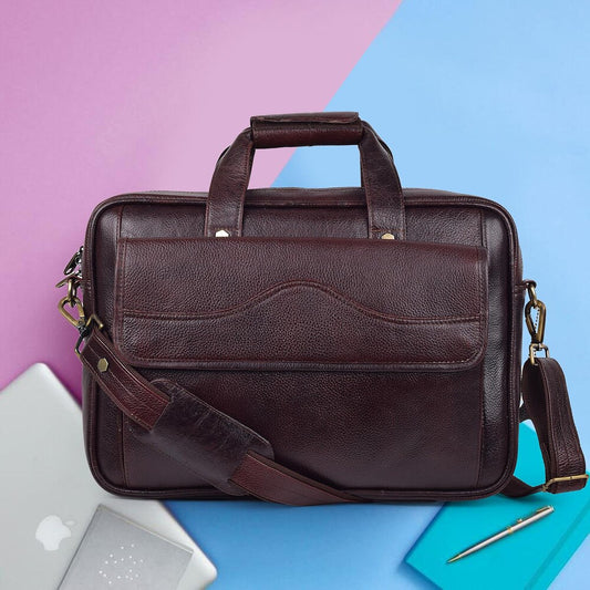 Fashius Brown Genuine Leather Office Laptop Bag