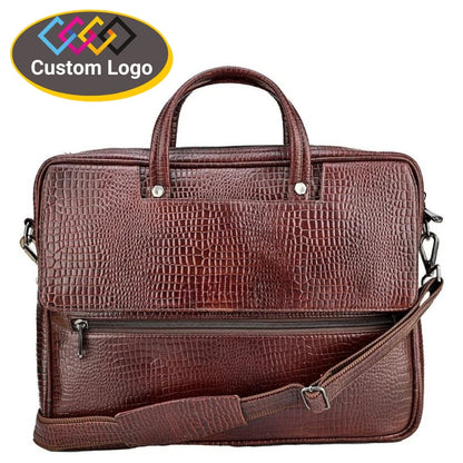 Fashius Brown Crocodile Genuine Leather Laptop Bag