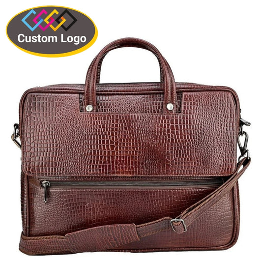 Fashius Brown Crocodile Genuine Leather Laptop Bag
