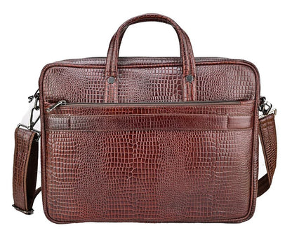 Fashius Brown Crocodile Genuine Leather Laptop Bag