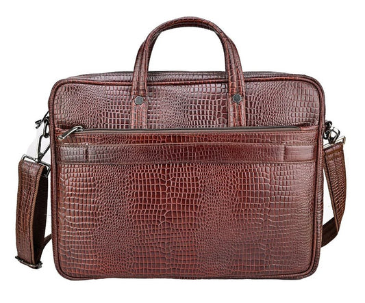 Fashius Brown Crocodile Genuine Leather Laptop Bag