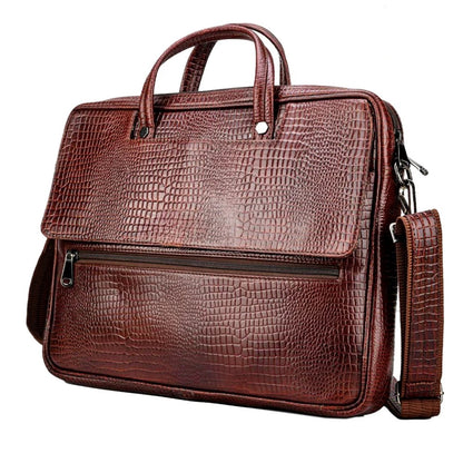 Fashius Brown Crocodile Genuine Leather Laptop Bag