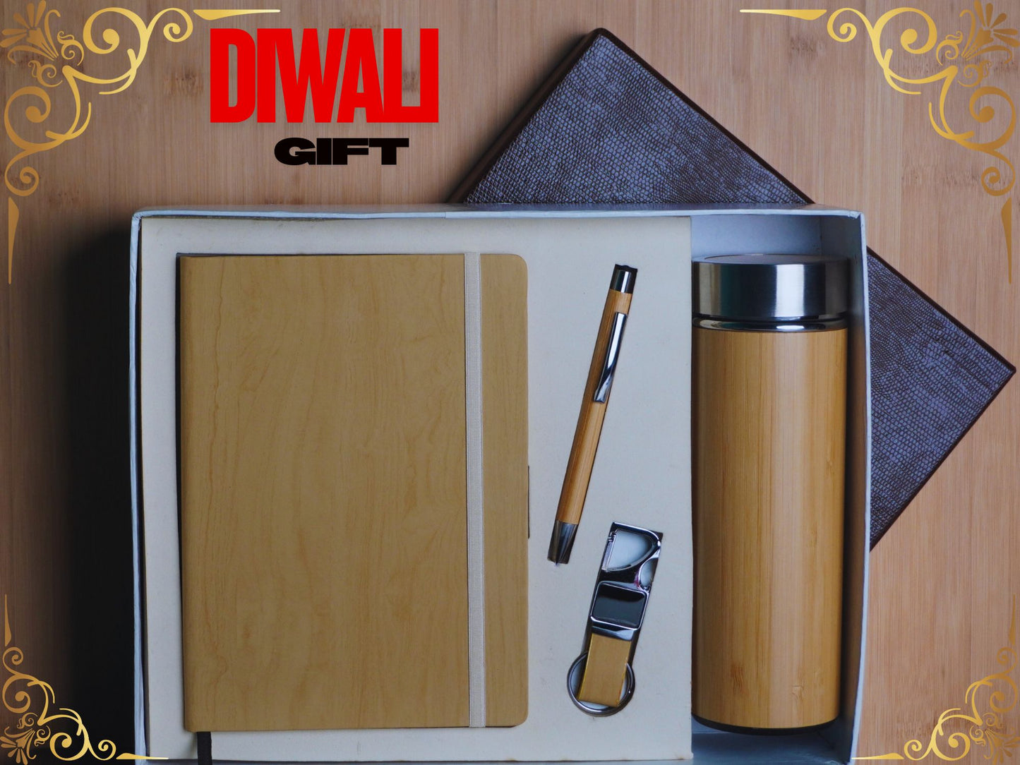 Fashius Corporate Gift Set 4 || Notebook Bamboo Bottle Keychain Pen GB410