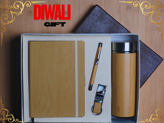 Fashius Corporate Gift Set 4 || Notebook Bamboo Bottle Keychain Pen GB410