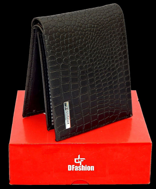 Fashius Men Black Artificial Leather Wallet (12 Card Slots)