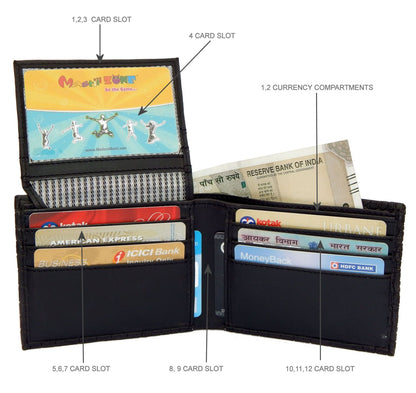 Fashius Men Black Artificial Leather Wallet (12 Card Slots)