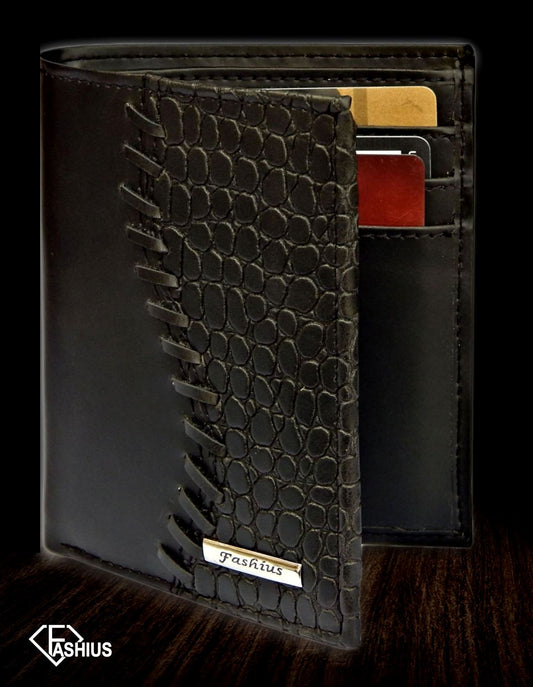 Fashius Men Black Artificial Leather Wallet (12 Card Slots)
