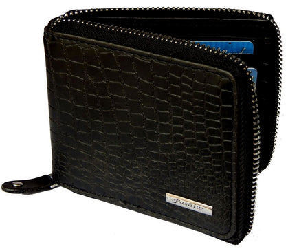 Fashius Men Black Artificial Leather Wallet with Chain (12 Card Slots)