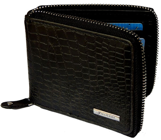 Fashius Men Black Artificial Leather Wallet with Chain (12 Card Slots)