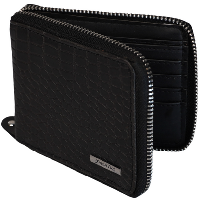Fashius Men Black Artificial Leather Wallet with Chain (12 Card Slots)