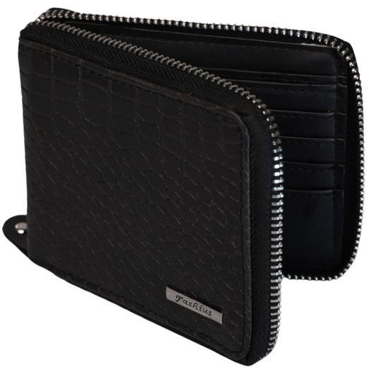 Fashius Men Black Artificial Leather Wallet with Chain (12 Card Slots)