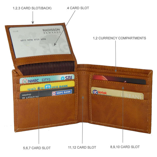 Fashius Men Tan Artificial Leather Wallet with Chain (12 Card Slots)