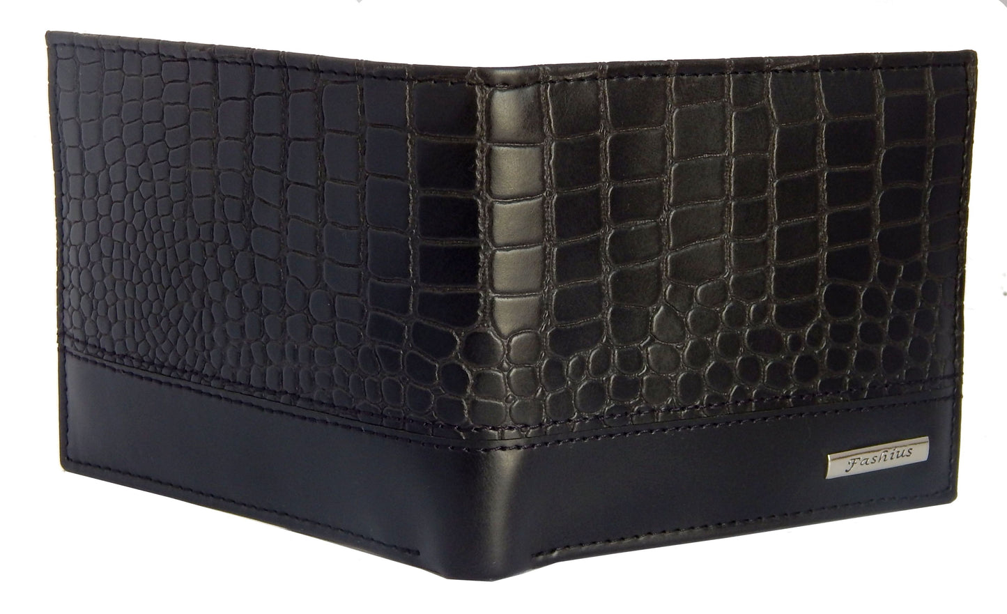 Fashius Men Black Artificial Leather Wallet (12 Card Slots)